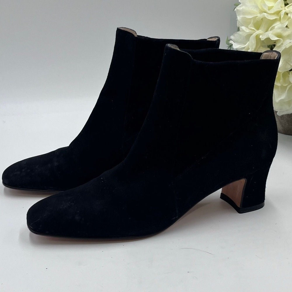 Salvatore Ferragamo Black Suede Flared Slip on Ankle Boots Booties Sz 7 Narrow
